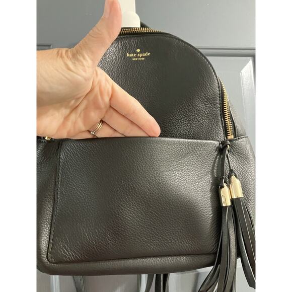 KATE SPADE NICOLE LARCHMONT AVE BACKPACK BLACK LEATHER TRAVEL SCHOOL BAG - Picture 3 of 12